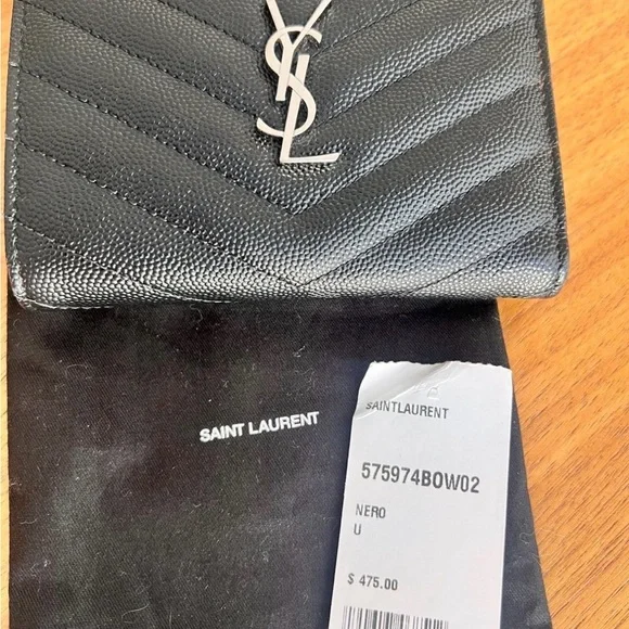 Yves Saint Laurent Black Wallet with Silver Logo - Picture 3 of 5